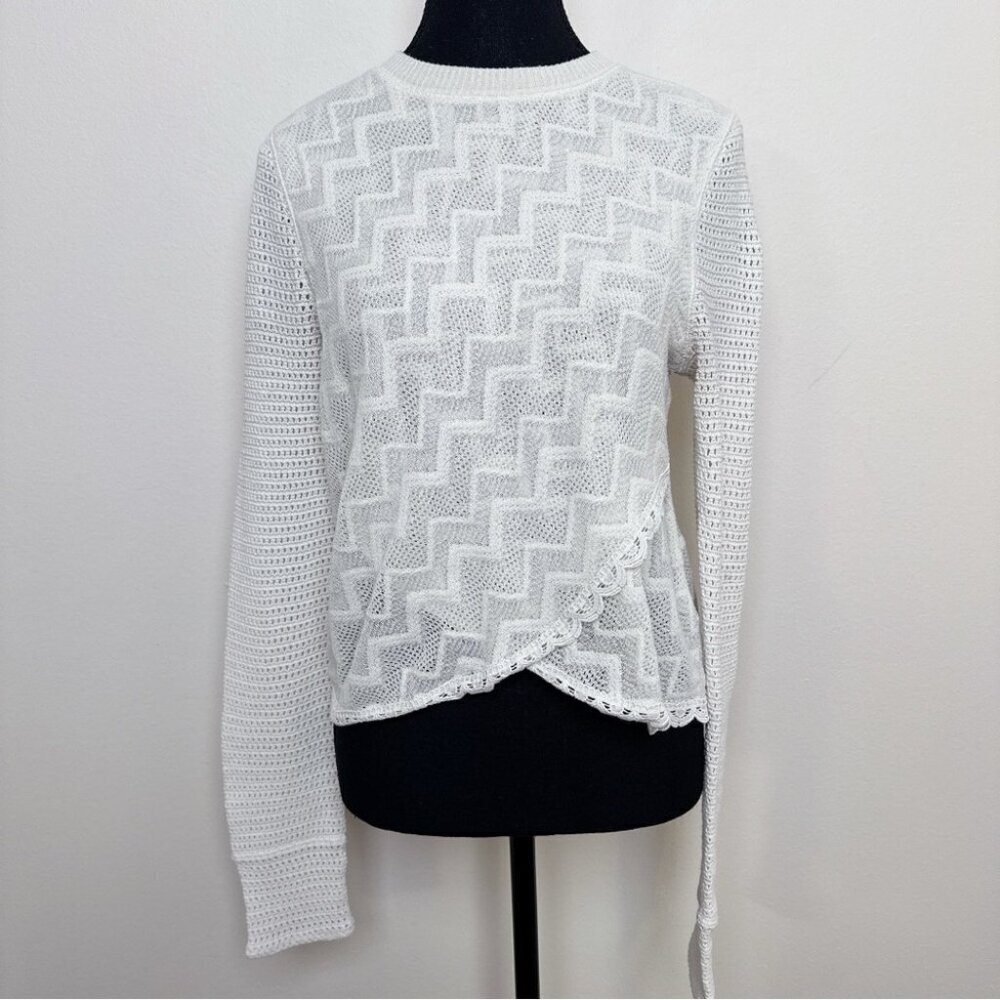 Free People Womens Medium Ivory Crochet Semi Sheer Long Sleeve Boxy